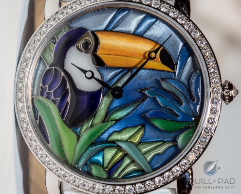 Toucan in plique à jour enamel by Cartier