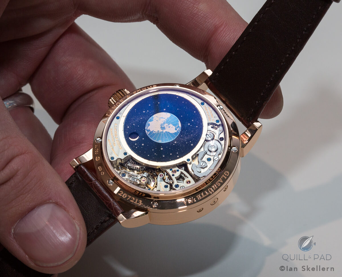 Stunning view through the display back of the A. Lange & Söhne Richard Lange Perpetual Calendar Terraluna