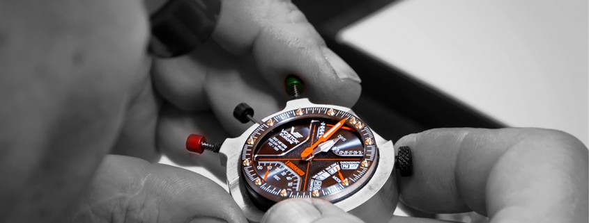 Watchmaker assembles the Vostok-Europe Lunokhod 2, the first to use a Soprod movement, in Vilnius, Lithuania. Photo courtesy Tim Temple Imagery