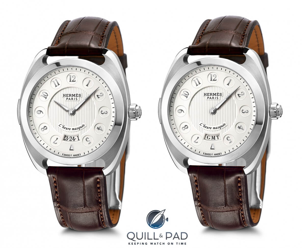 Hermès Dressage L'Heure Masquée in stainless steel; time 