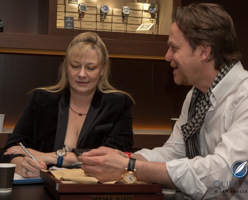 Quill & Pad co-founder Elizabeth Doerr talking to Peter Speake-Marin