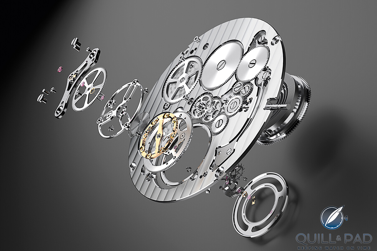 Exploded view of the movement of the Bulgari Octo Finissimo Tourbillon