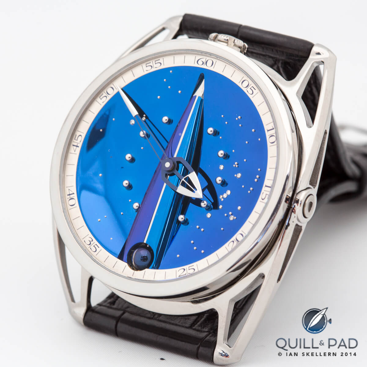 Heat-blued titanium dial on the De Bethune Skybridge