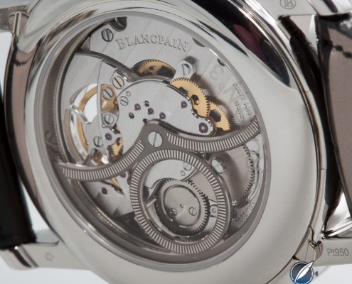 Through the display back of the Blancpain Villeret Carrousel Moon Phase