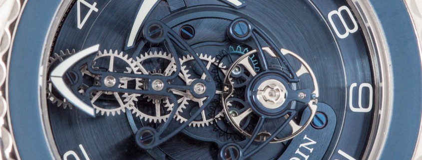 Close up of the dial of the Ulysse Nardin Freak Blue Cruiser