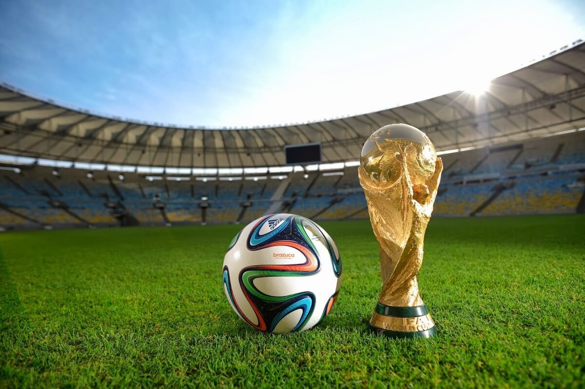 The symbol and trophy of the 2014 FIFA World Cup in Brazil