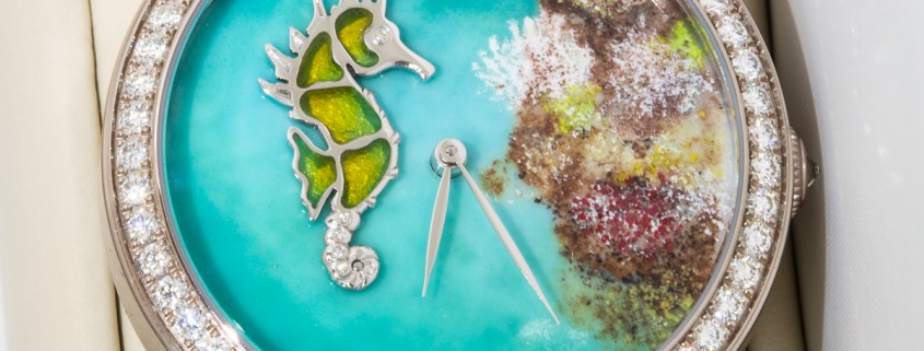 Delaneau oven-fired enamel seahorse and coral