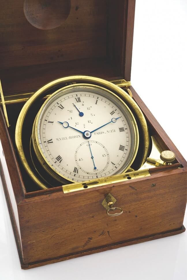 Gimballed marine chronometer. Image courtesy Antiquorum.