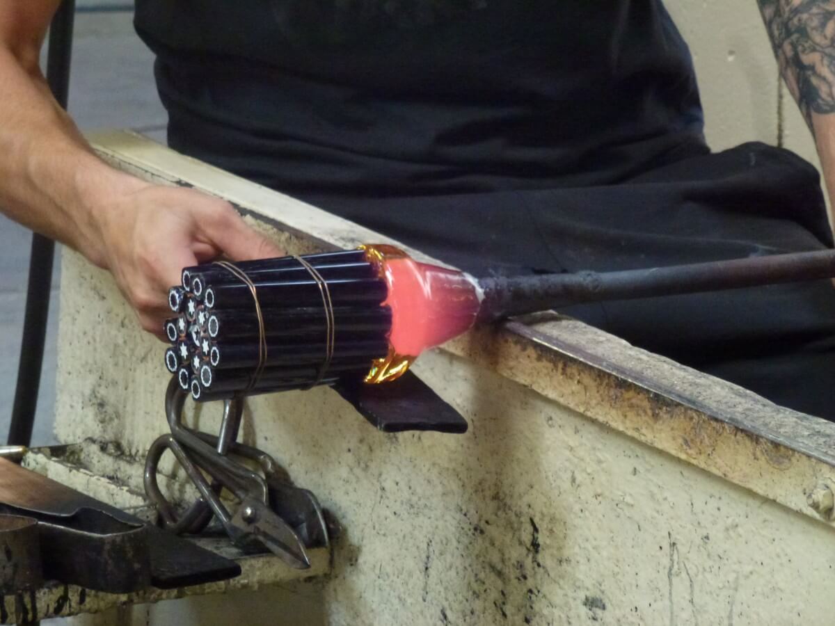 Canes ready to be fused together to make a Millefiori crystal