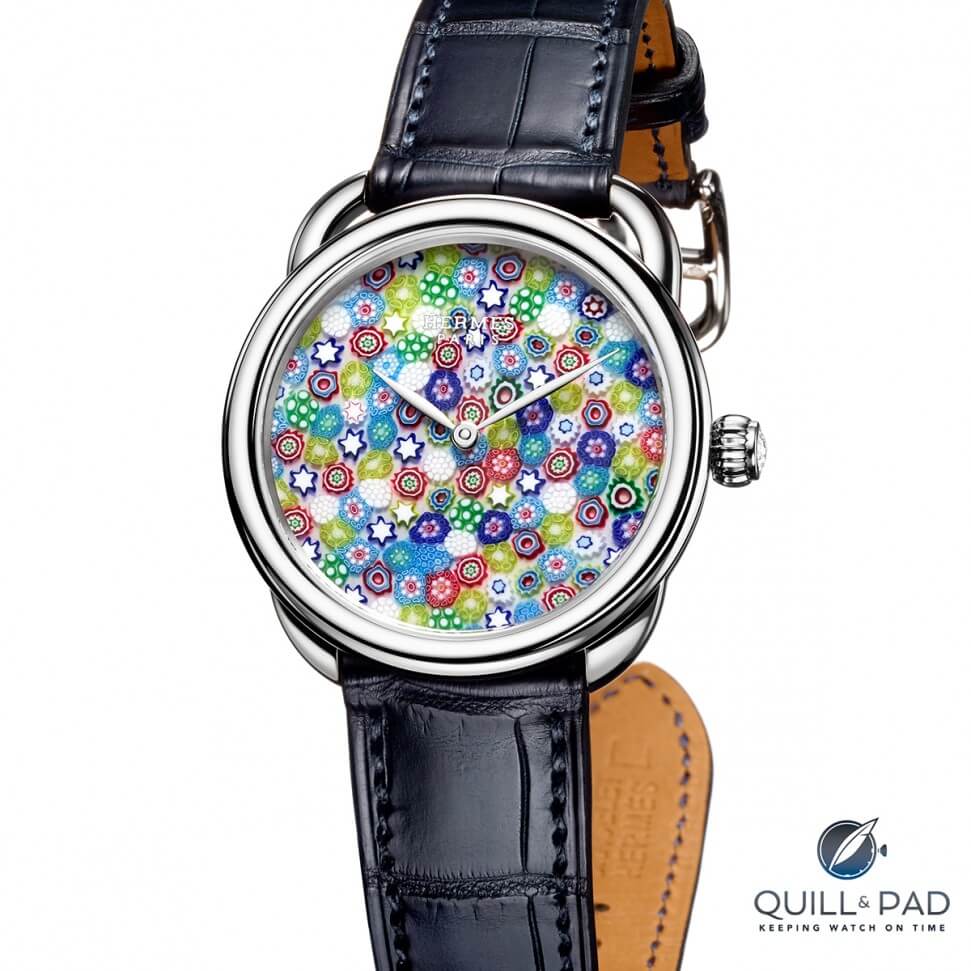 Colorful dial of the Hermes Arceau Millefiori