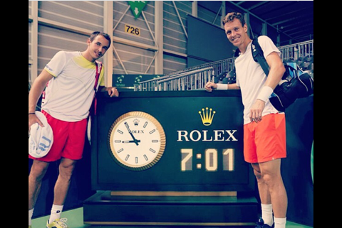 Tomas Berdych and Rolex court clock via Instagram