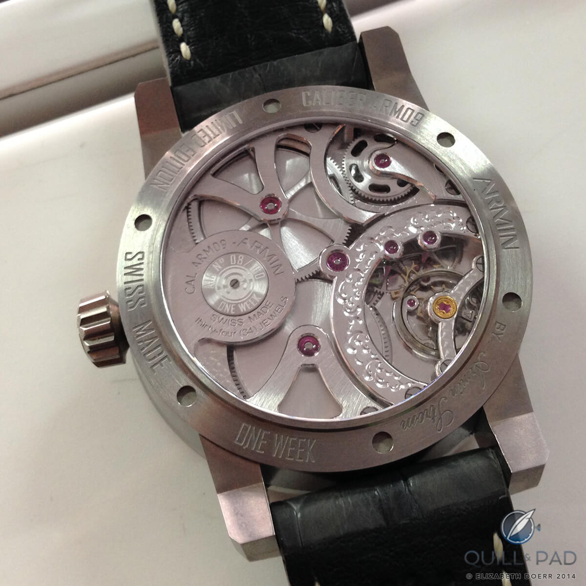 Through the display back of the Armin Strom One Week Air Special Edition