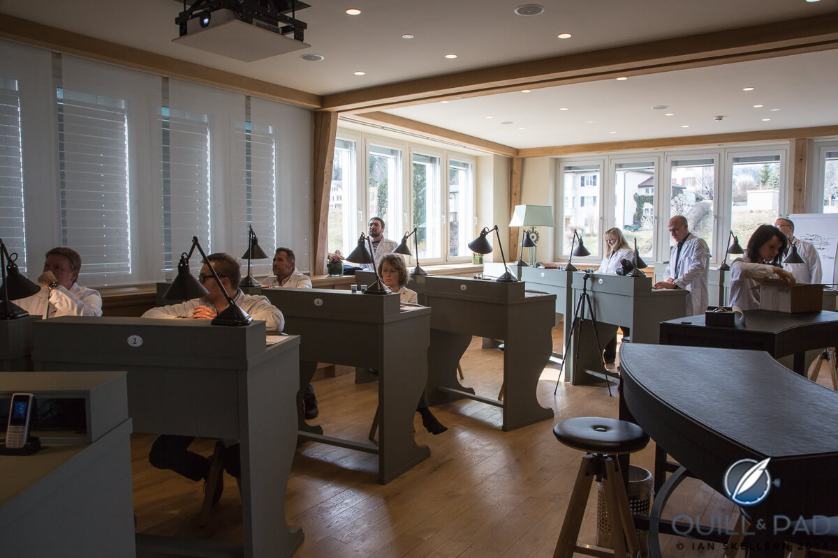 Attentive students at the Jaeger-LeCoultre miniature painting enameling clinic