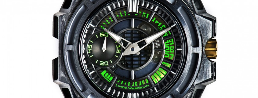 Linde Werdelin Spidolite II Tech with electric green dial elements and matching strap stitching