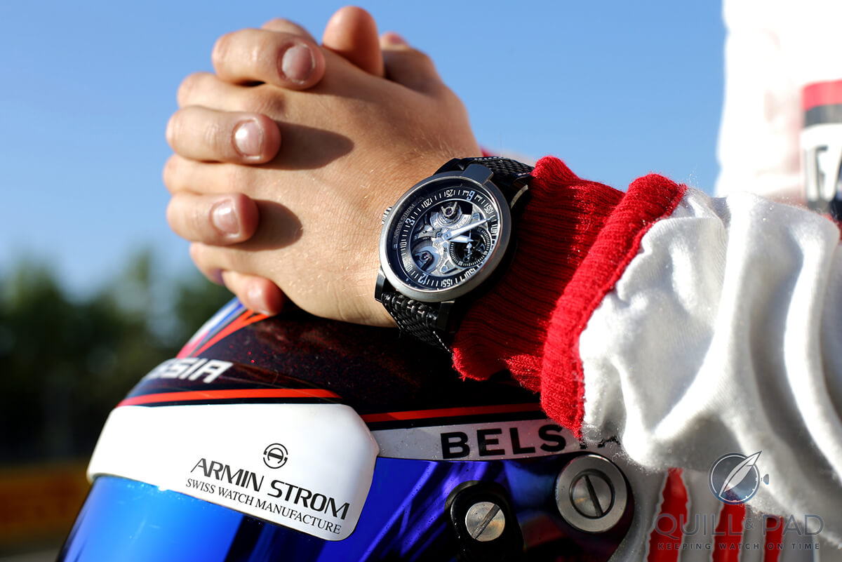 Max Chilton, driver for Marussia Formula 1 team wearing his Armin Strom Racing Gravity