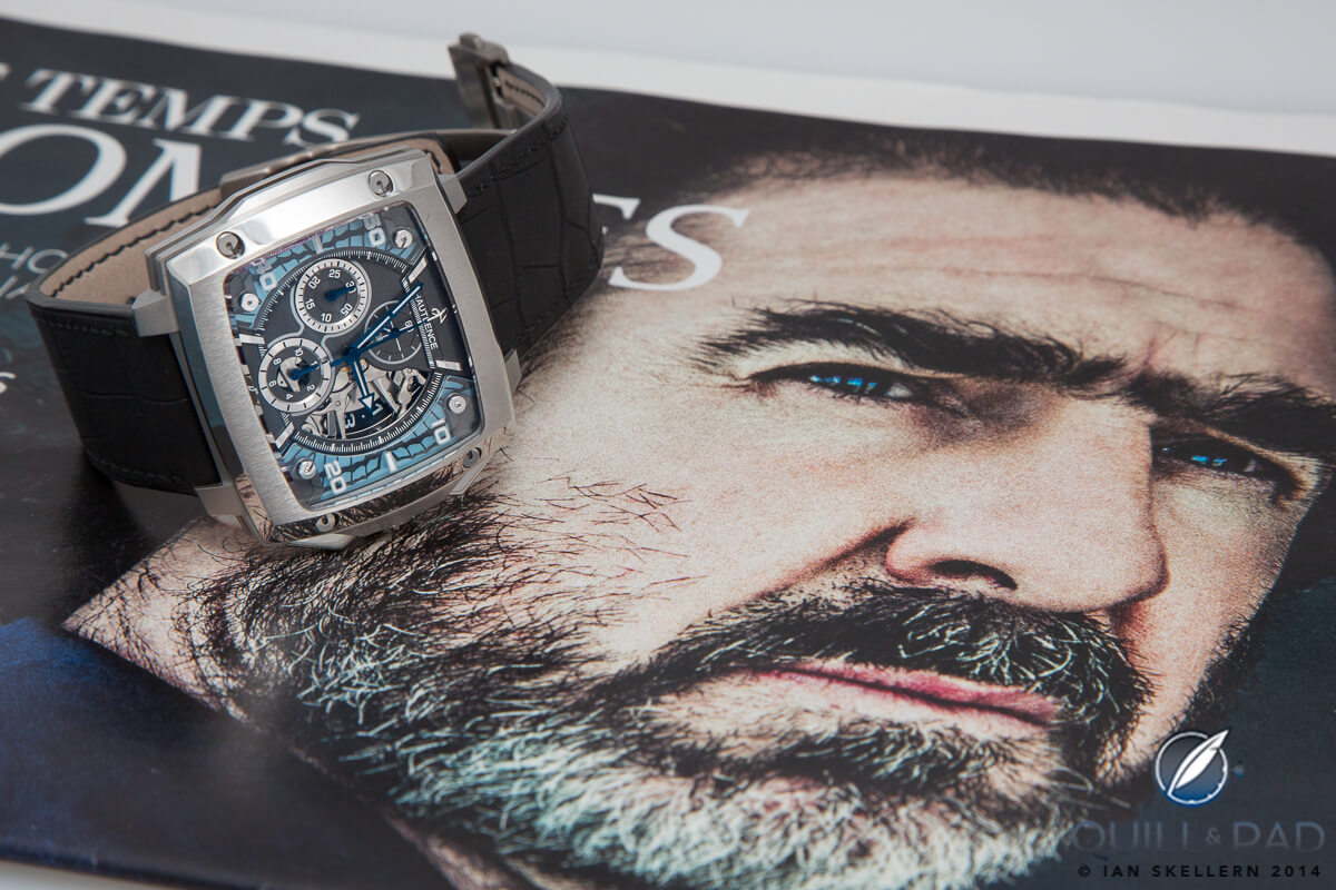 The Hautlence Invictus Morphos resting on a cover image of its designer, Eric Cantona