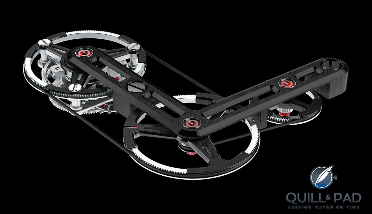 Skeletonized bridge of the Tag Heuer Monaco V4 Tourbillon