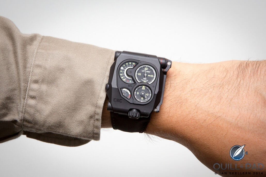 Urwerk EMC Black on the wrist of Felix Baumgartner