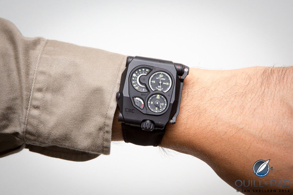 Urwerk EMC Black on the wrist of Felix Baumgartner