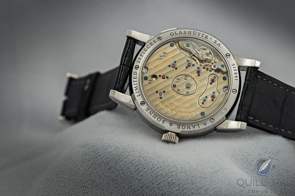 Movement side: exclusive engravings on the A. Lange & Söhne Lange 1 Cellini limited edition