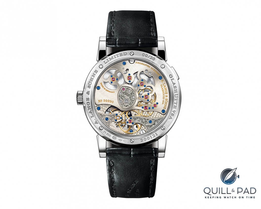 View through the display back of the Lange 1 Tourbillon Handwerkskunst