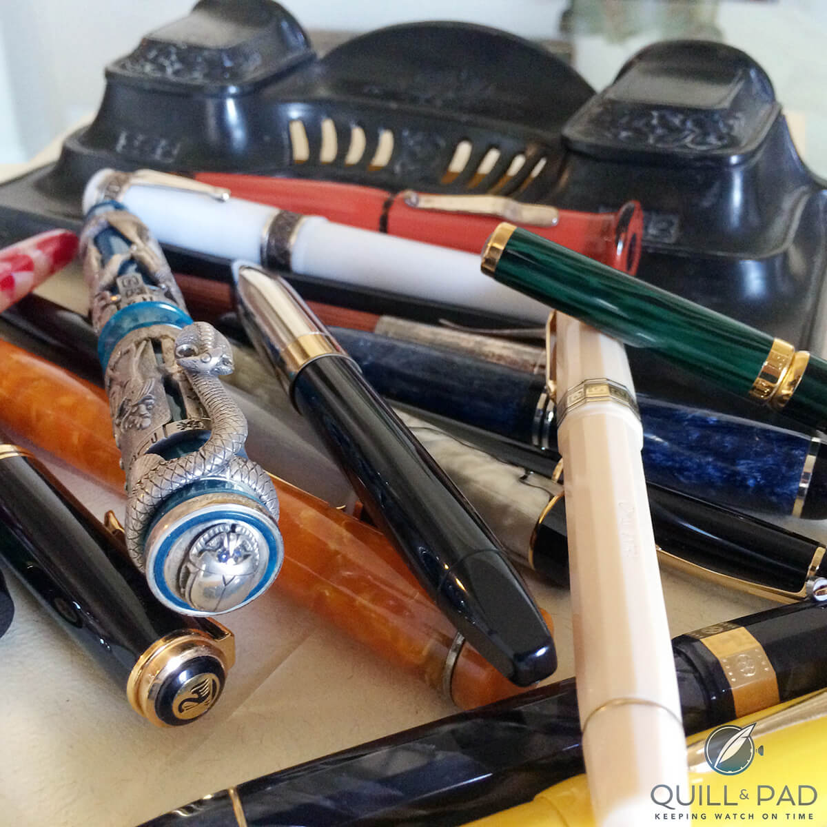 Just a few of the pens in Nancy Olson's collection of fine writing instruments
