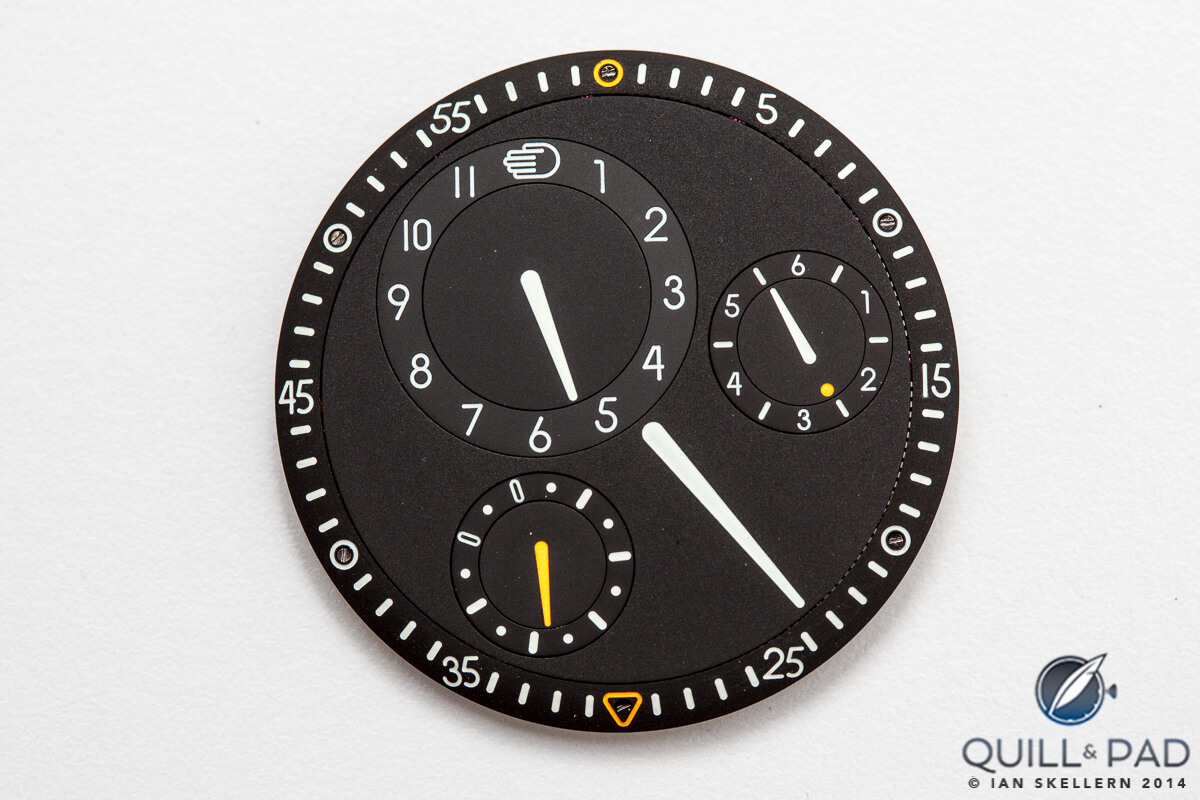 The dial of the Ressence Type 3: while it looks flat from this angle, the dial is actually curved to a slight dome shape