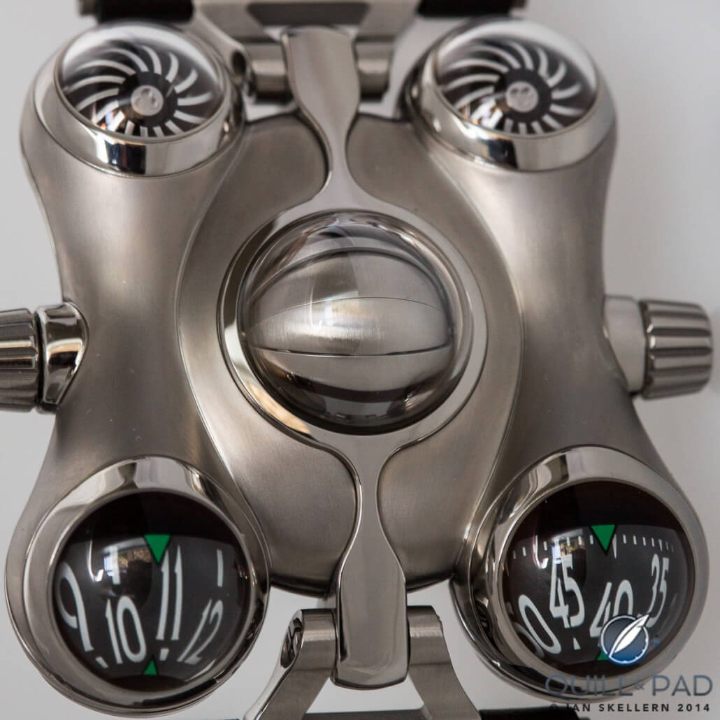MB&F's HM6 with the retractable flying tourbillon shield closed