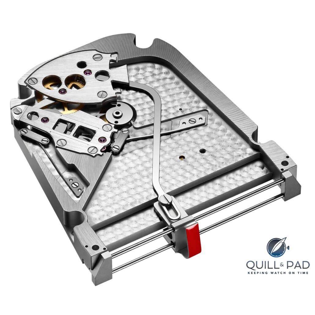 Under the dial, or more accurately, under the case of the Romain Jerome Spacecraft