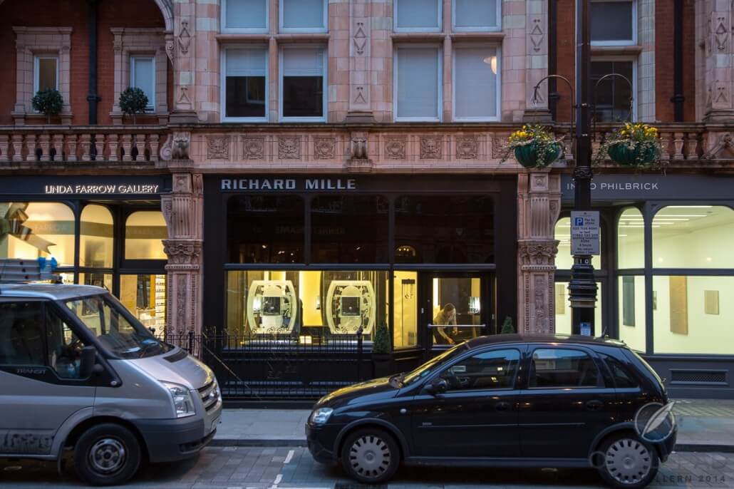 Standing on the outside looking in toward the Richard Mille boutique in Mayfair, London