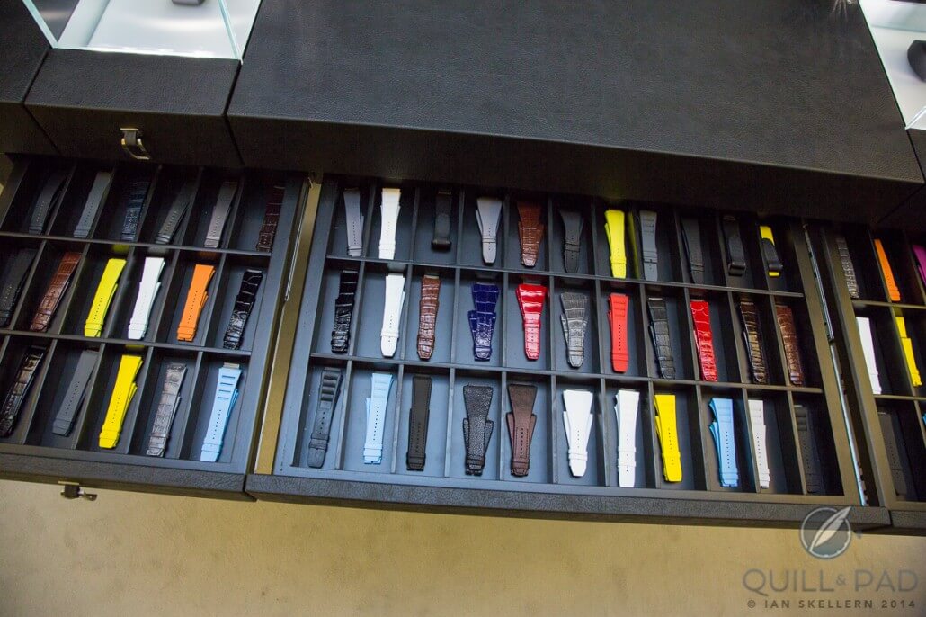 The Richard Mille London boutique doesn't just have an excellent range of watches, there are also a multitude of straps in every color to choose from