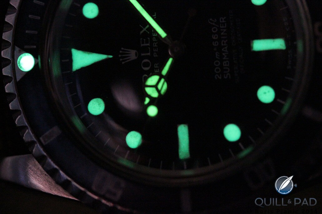 Bright lume on the Rolex Submariner 5512