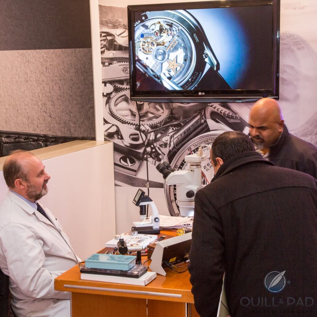 Watchmaking demonstration at the Zenith stand at SalonQP 2014