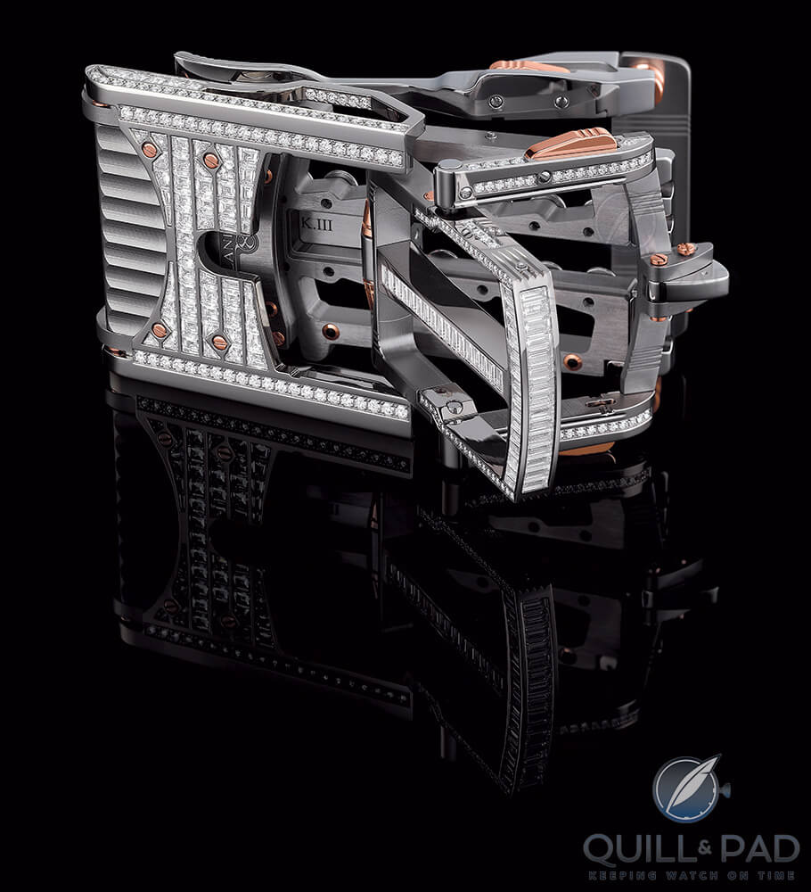 The full-pavé R822 Caliber Predator buckle by Roland Iten