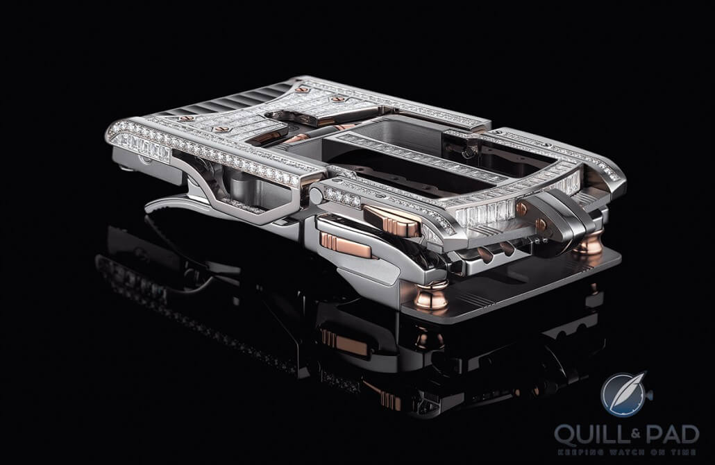 The full-pavé R822 Caliber Predator buckle by Roland Iten