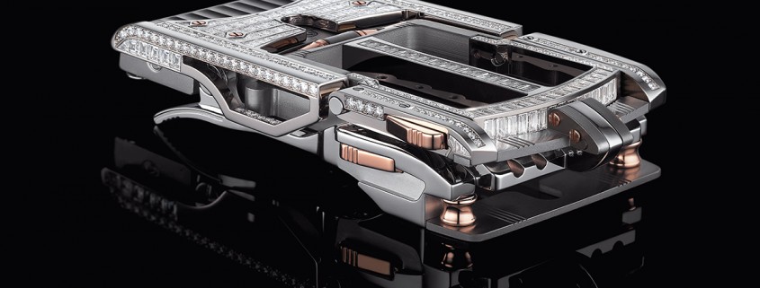 The full-pavé R822 calibre "Predator" buckle by Roland Iten