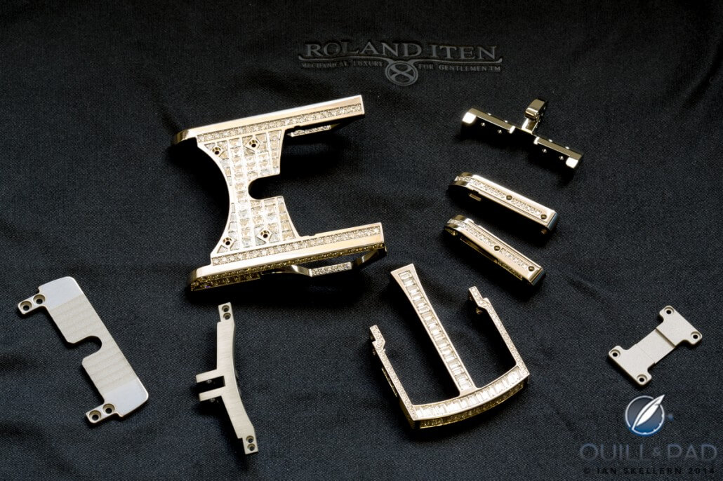 Just a few of the 167 components making up a Roland Iten R822 Caliber buckle
