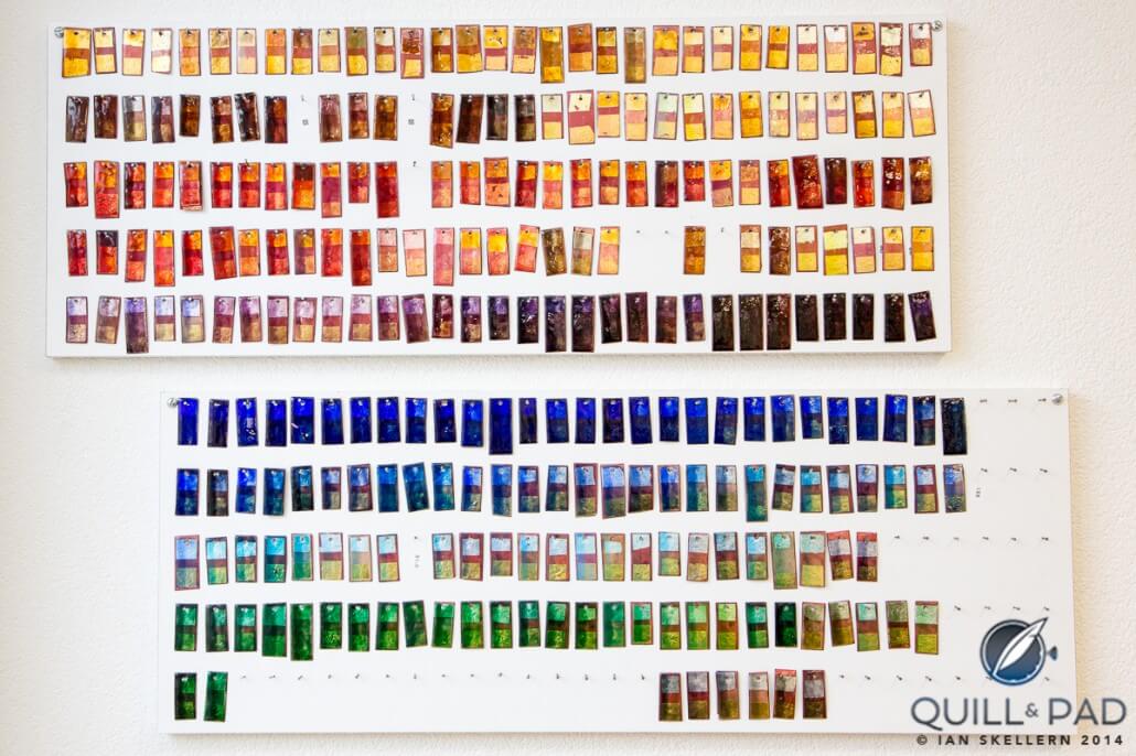 Just a few of the Grand feu enamel techniques and colors available from Donzé Cadrans