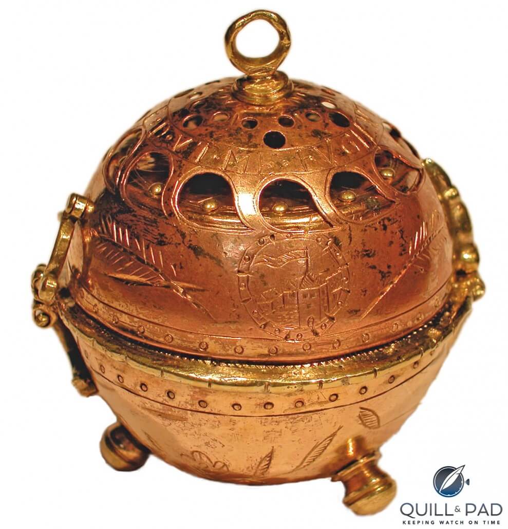 The intricately engraved case of Peter Henlein's Pomander Watch (credit: www.peterhenlein.de)