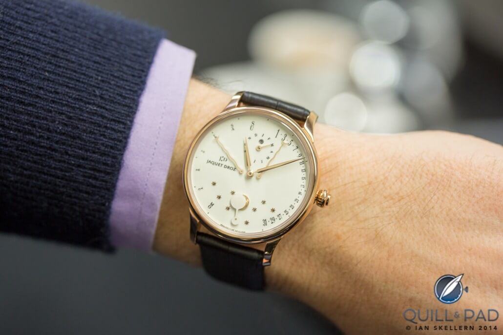 Wristshot of the Jaquet Droz Perpetual Calendar Éclipse