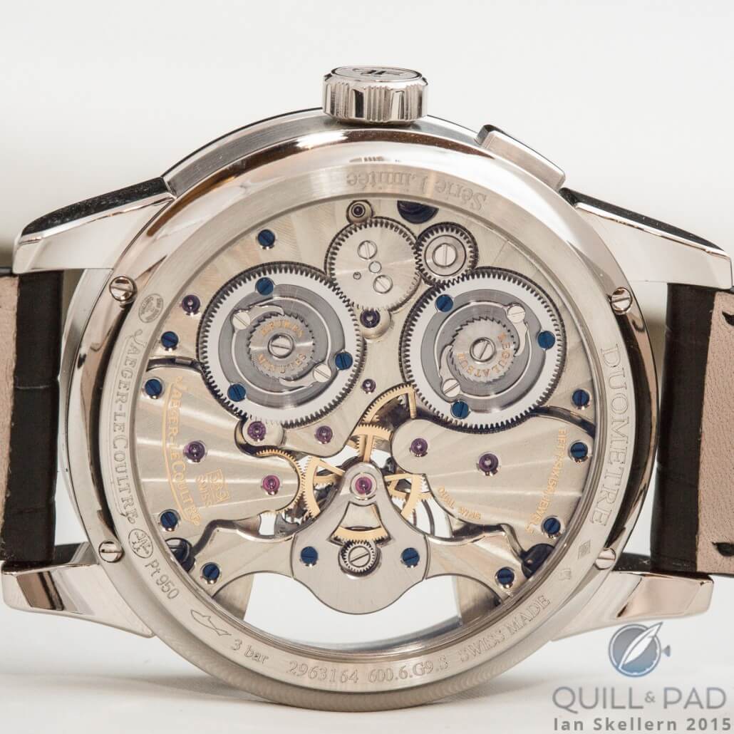 View through the display back of the Jaeger-LeCoultre Duomètre Sphérotourbillon Moon