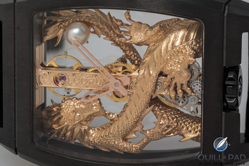 Close-up view of the Corum Golden Bridge Dragon