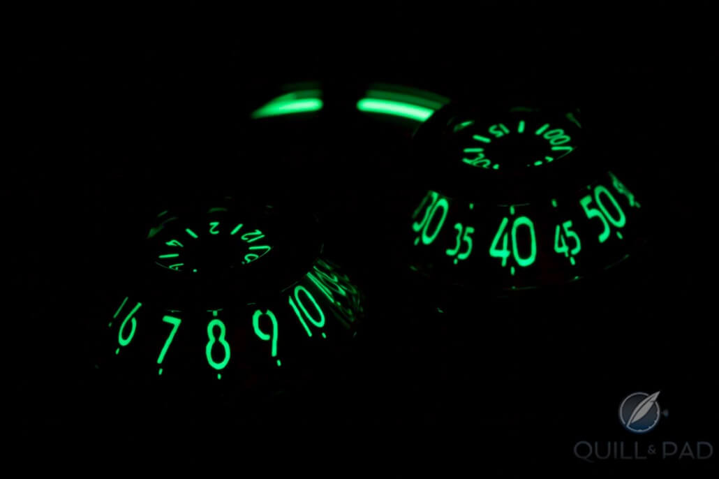 While Super-LumiNova comes in many colors, the active pigments are always green (other colors partially mask the green glow, making them less bright; the MB&F HM3 Megawind Final Edition features C3-grade Super-LumiNova, which emits the purest and brightest light