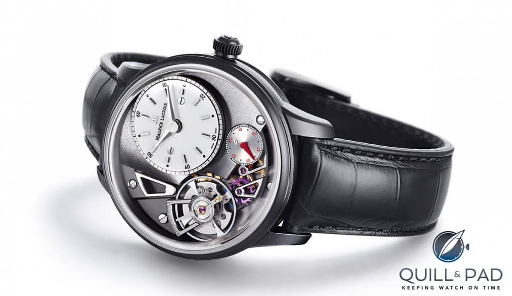 Maurice Lacroix Masterpiece Gravity with 'grand colimaçon' finishing and anthracite-colored PVD-treated stainless steel case