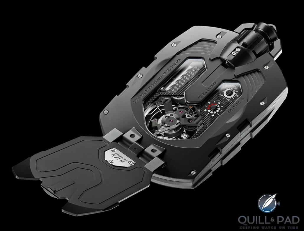 The back of the Urwerk UR-1001 Zeit Device