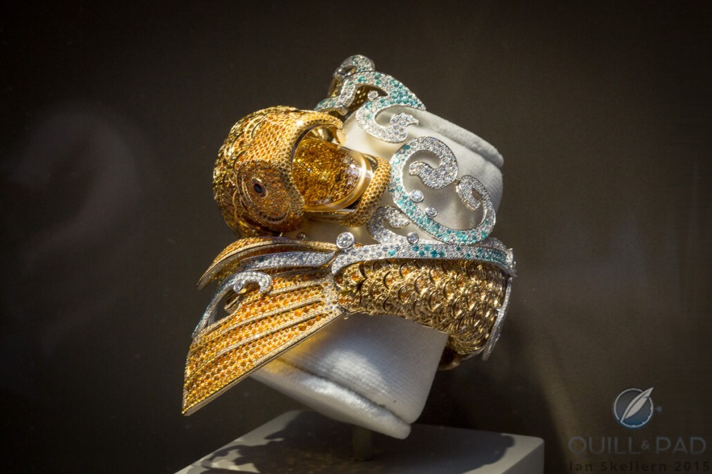 Incredibly detailed koi fish bracelet-cum-watch from Van Cleef & Arpels; naturally, the mouth opens to reveal the time