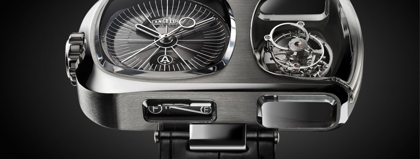 Tourbillon Lumière by Angelus. You can just see the fuel gauge like power reserve indicator on the caseband