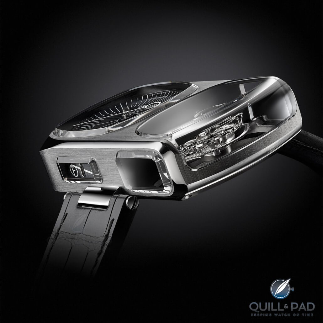 The Angelus U10 Tourbillon Lumière is unusual and therefore interesting from every angle