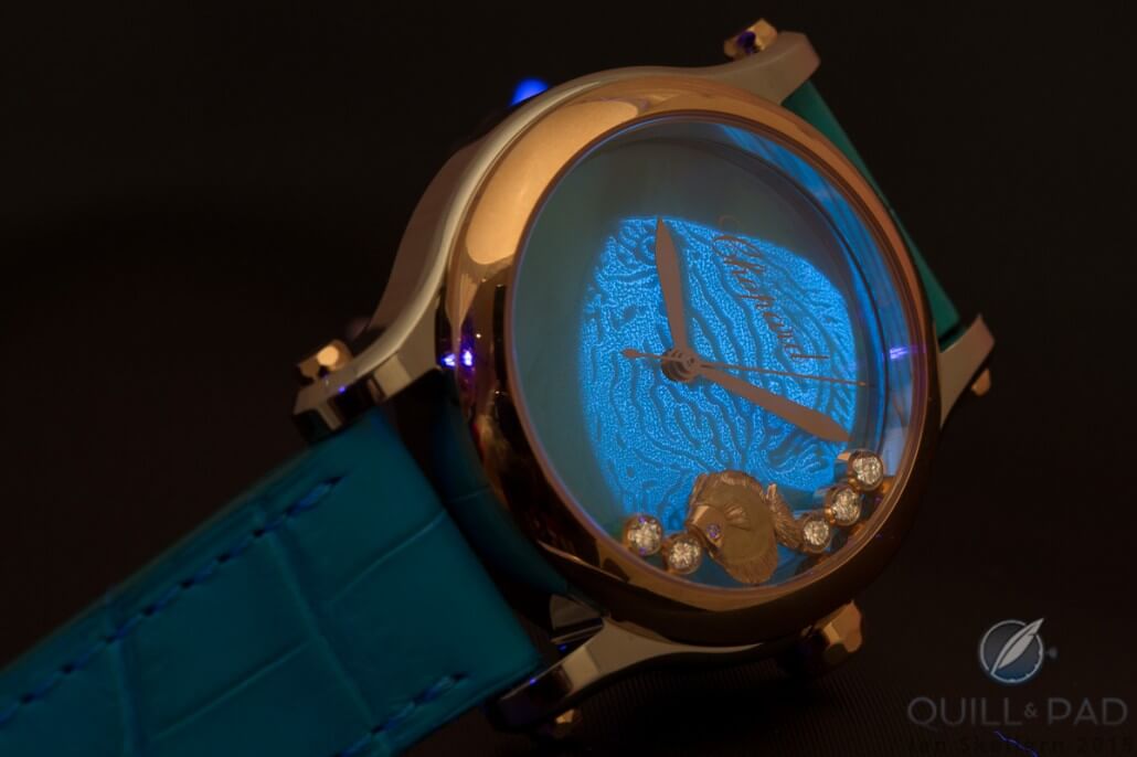Lume: In the light this looks like a normal Chopard Happy Diamonds, but in the dark a larger fish glowingly appears