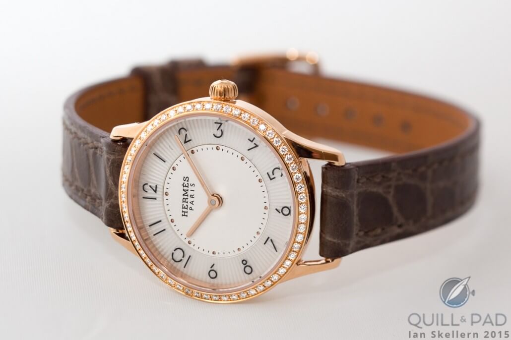 Slim d’Hermès 25 mm in red gold with diamond-set bezel